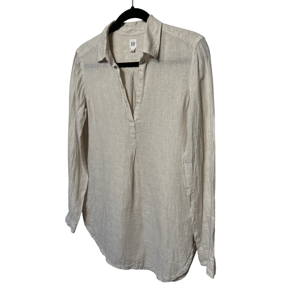 GAP Boyfriend Oversized Popover Tunic Ivory Beige Stripe Women's Size XS